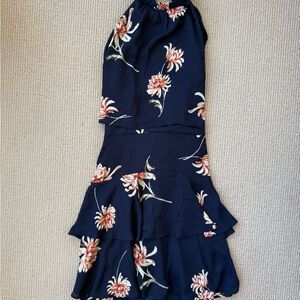 BB Dakota Anthropologie Navy Floral Halter Ruffle Tiered Dress Size 2
